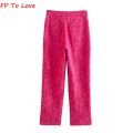 Rose Hot Pink Wide Leg Pants Straight Woman Elegant Long Trousers PB ZA Female Zipper 1971240. 