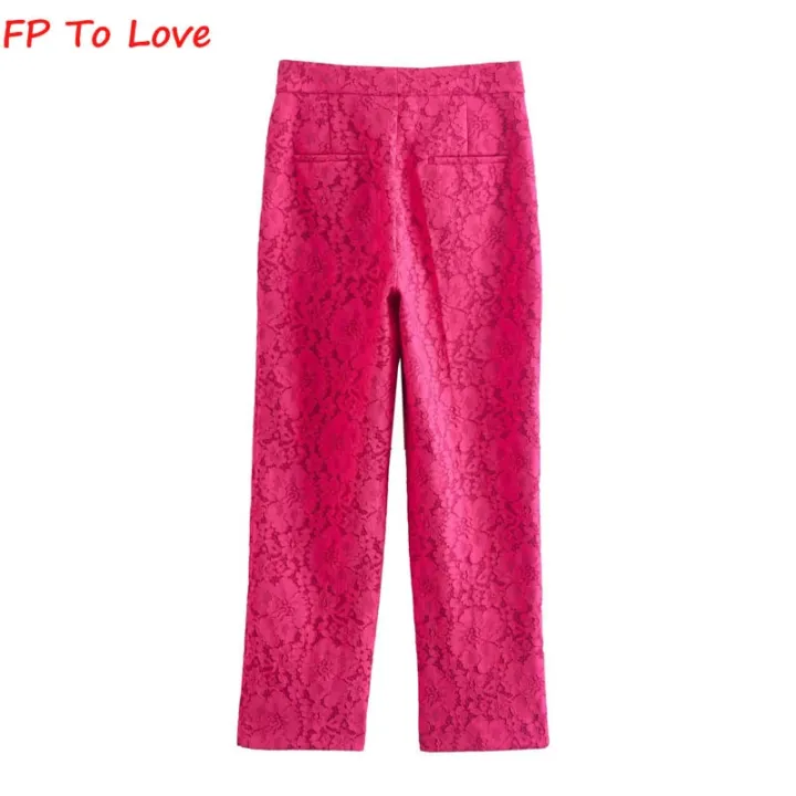 Rose%20Hot%20Pink%20Wide%20Leg%20Pants%20Straight%20Woman%20Elegant%20Long%20Trousers%20PB%20ZA%20Female%20Zipper%201971240%20-%20Image%204