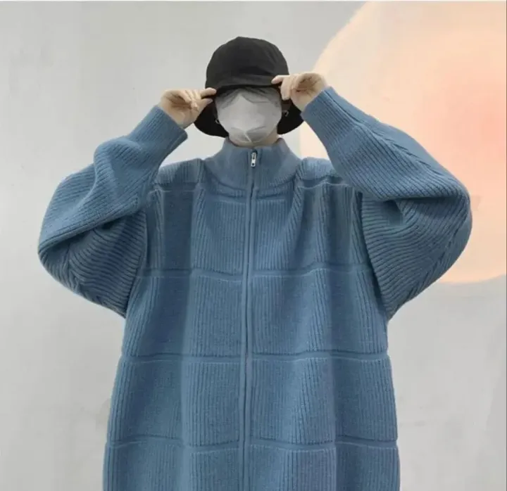 Japanese%20Zipper%20Knitted%20Cardigan%20Coat%20Autumn/winter%20Solid%20High%20Neck%20Sweater%20Male%20Lazy%20Style%20Loose%20Knitwear%20Men's%20Winter%20Clothes%20-%20Image%205