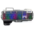 HXSJ 7Pin Pk-900 Gaming Keyboard Rgb Backlight Computer Keyboard With Mo-bile P-hone HO-lder Wrist Rest S-ilver. 