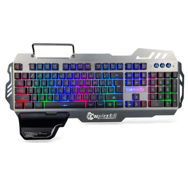HXSJ%207Pin%20Pk-900%20Gaming%20Keyboard%20Rgb%20Backlight%20Computer%20Keyboard%20With%20Mo-bile%20P-hone%20HO-lder%20Wrist%20Rest%20S-ilver%20-%20Image%202