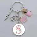 DIY New Charm Enamel Pen Holder Keychain Notebook Keychain A-Z Convex Glass Round Keyring Gift for Friends Teacher. 