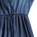 ZANZEA Muslimah Women Muslim V Neck Belt Long Sleeve Plain Satin Party Maxi Dress.