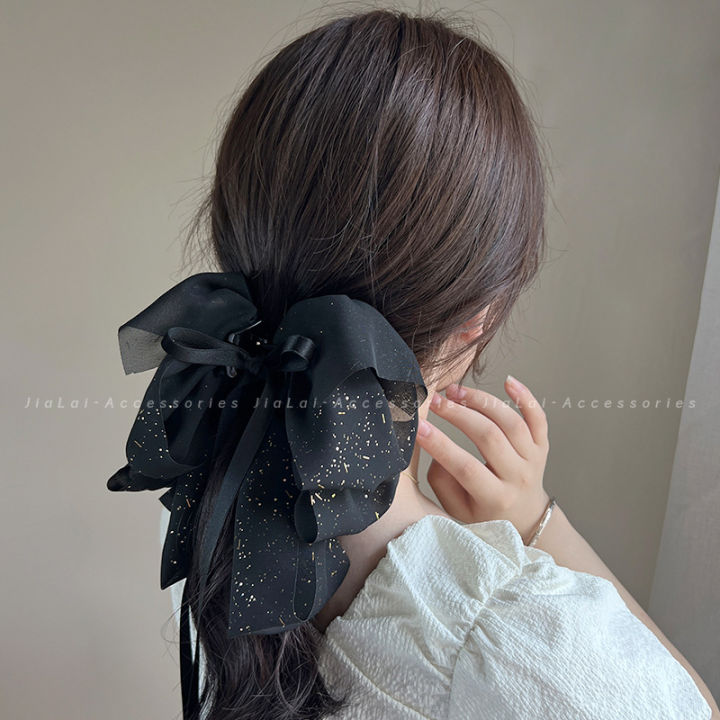 New Bronzing Ribbon Bowknot Grip Women's High Skull Top Ribbon Tassel Clip Hairware Temperament Back Head Barrettes