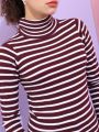 Pantoneclo Premium Quality Women's High Neck Winter Large Stripe Sweater. 