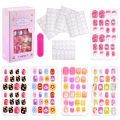 120pcs/Set Cartoon Design Children Nails Art Girl Convenient Wearable Stick On False Nails Tips Cute Press On Nail Strips.