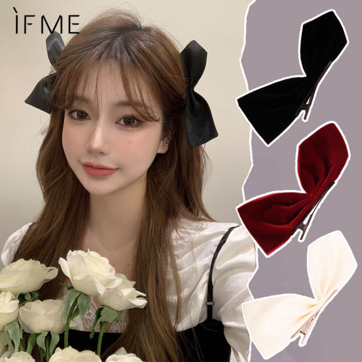 Ifme Blackpink Bow Knot Hair Clips Elegant Hairpin Side Clips Fashion Accessories