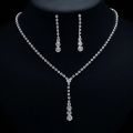 TREAZY Silver Color Simple Crystal Bridal Jewelry Sets Long Drop Necklace Earrings Bracelet Set for Women Wedding Jewelry Sets. 