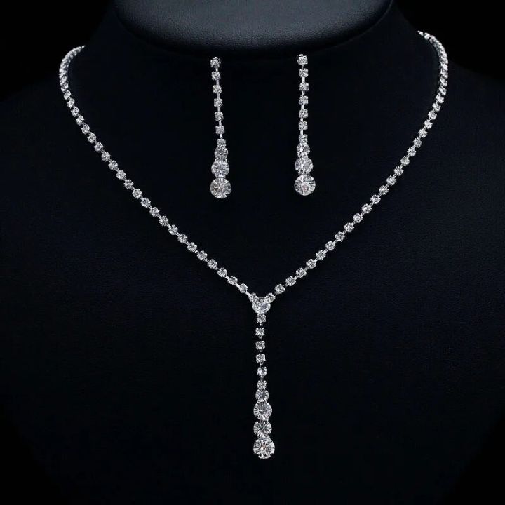 TREAZY%20Silver%20Color%20Simple%20Crystal%20Bridal%20Jewelry%20Sets%20Long%20Drop%20Necklace%20Earrings%20Bracelet%20Set%20for%20Women%20Wedding%20Jewelry%20Sets%20-%20Image%202