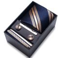 100% Silk Brand Tie Handkerchief Cufflink Set For Men Necktie Holiday Gift Box Blue Gold Suit Accessories Slim Wedding Gravatas.