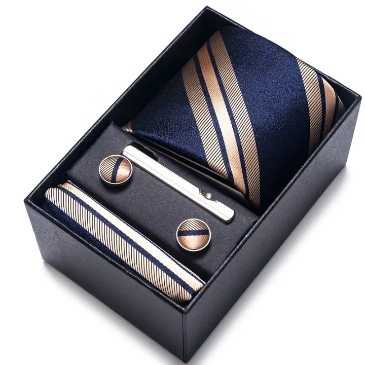 100%25%20Silk%20Brand%20Tie%20Handkerchief%20Cufflink%20Set%20For%20Men%20Necktie%20Holiday%20Gift%20Box%20Blue%20Gold%20Suit%20Accessories%20Slim%20Wedding%20Gravatas%20-%20Image%203