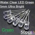 Water Clear LED Green 5mm Ultra Bright-50Pcs. 