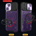 For iPhone 14 Pro Max Case Foldable 360 Degree Rotating Bracket Vehicle Mounted Sliding Hard Shockproof Rear Shell + Tempered Glass Screen Protector for iPhone 14 Pro Max Back Cover.