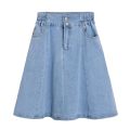 Spring Denim Skirt Women plus Size High Waist Anti-ExposureaElastic Waist Mid-Length Pleated Skirt FatMMOutfit.