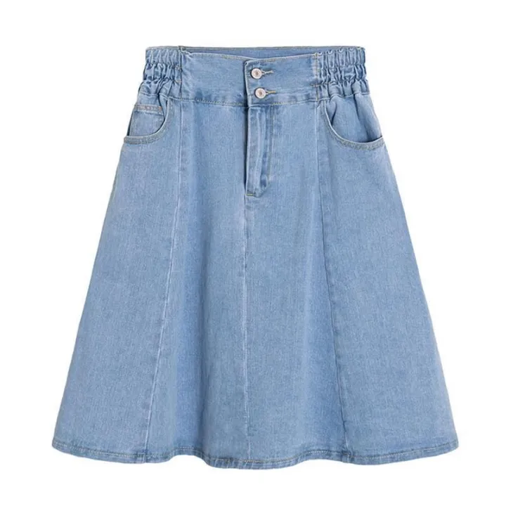 Spring%20Denim%20Skirt%20Women%20plus%20Size%20High%20Waist%20Anti-ExposureaElastic%20Waist%20Mid-Length%20Pleated%20Skirt%20FatMMOutfit%20-%20Image%202