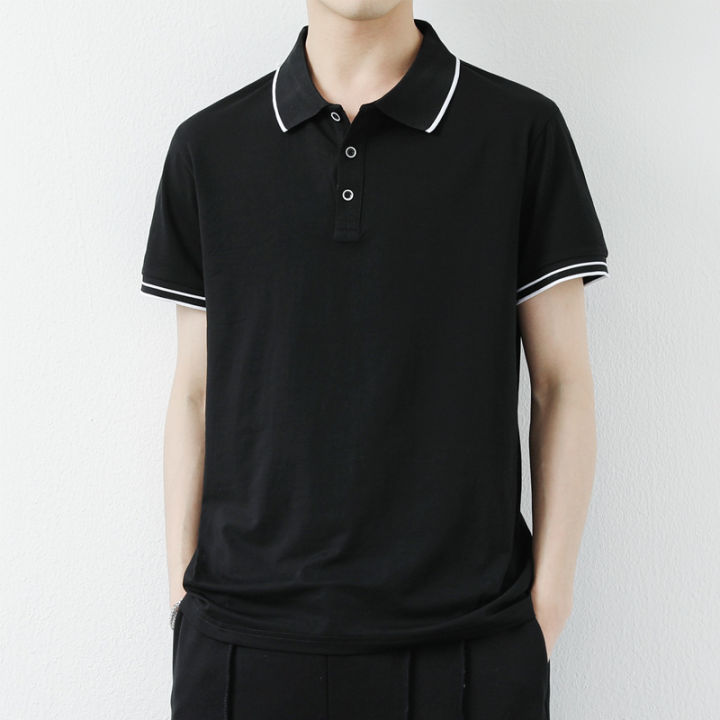 Shen%20Geng%20men's%20solid%20color%20short%20sleeve%20polo%20shirt%20men's%20Korean%20version%20of%20the%20lapel%20light%20mature%20casual%20paul%20shirt%20summer%20half%20sleeve%20t-shirt%20men%20-%20Image%202
