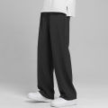 Pants men's summer thin loose straight leg wide-leg casual pants men's trend versatile drape ice silk trousers.