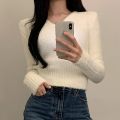 White Sweater Women 2023 Autumn Winter Soft Warm Clothes Long Sleeve Pullover Sweaters V Neck Slim Knitted Crop Tops Pull Femme. 