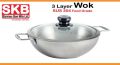 SKB 3 Layer Wok 20cm with Glass Lid, SuS304 Food Grade made by Stainless steel material. 