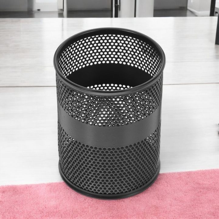 "Multifunctional Black Metal Desk Organizer - Round Mesh Pen Holder, Durable & Fireproof, High-Temperature Resistant, Coated Finish, 9.5 x 8.5 cm, Ideal for Office & Home, 1 Piece"