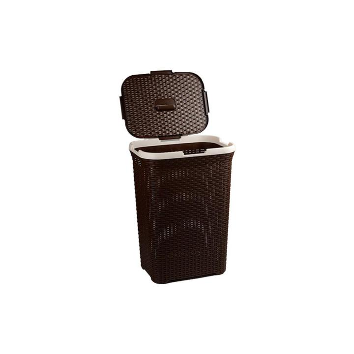 Bengal_plastic Rattan Laundry Basket - Dark Brown-