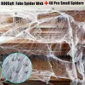 Practical 250g Fake Spider Web + 48Pcs Small Spiders Halloween Party Decor Haunted Props. 