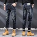 Brand Man Jean Stretch Slim Fit Dark Blue Streetwear Pants Original Man Jeans Patchwork Denim Trousers 2022 Spring And Autumn. 