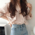 High Sense South Korea chic French Style Elegant Design Casual Solid Color Shirt Top Women's Korean Style Women's Clothing.