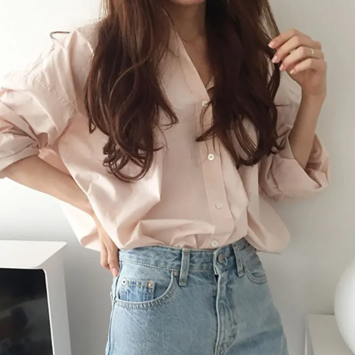 High%20Sense%20South%20Korea%20chic%20French%20Style%20Elegant%20Design%20Casual%20Solid%20Color%20Shirt%20Top%20Women's%20Korean%20Style%20Women's%20Clothing%20-%20Image%202