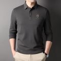 100%Cotton T-shirts Man Spring Autumn Polo Shirt Long Sleeve High-quality Lapel Embroidery End Fashion Business Pure Color New. 