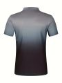 2024 New Summer Men's Gradient Zipper T-shirt with Polo Collar, Extra Large Short sleeved Top, 3XL Retro Men's Casual T-shirt. 