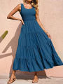 Dresses For Women 2024 Summer Elegant Sleeveless Floral Solid Color Long Dress Fashion Elastic Waist Beach Party Big Swing.