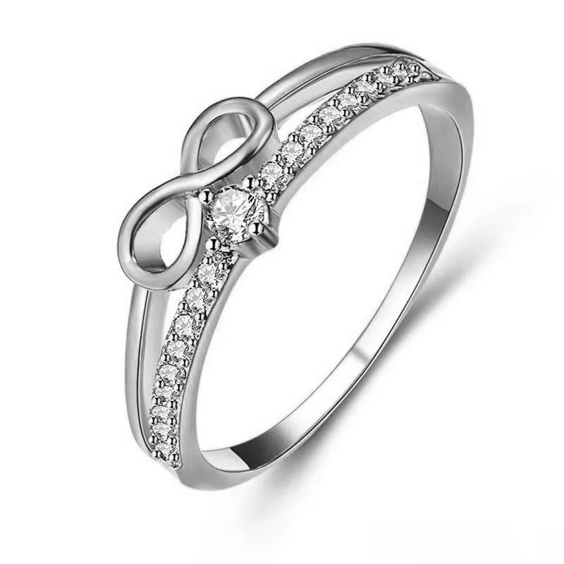 Chic Bow Shape Finger Ring for Women Infinity Sign Cubic Zirconia