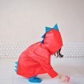Cute Dinosaur Kids Raincoat Rainwear Outdoor Children's Baby Hooded Raincoat Jacket With Storage Bag, Red, Yellow, S,M,L,XL,XXL.