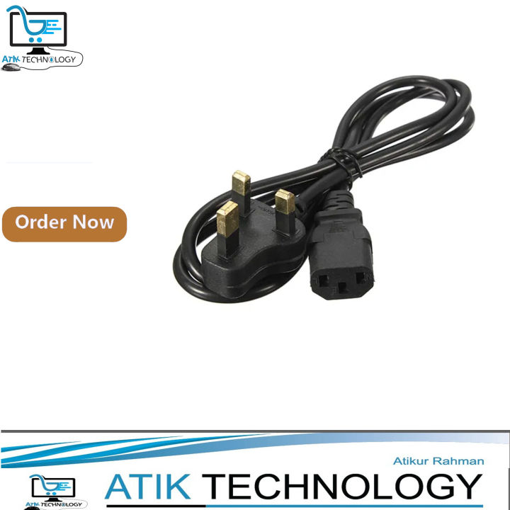 Power Cable For Desktop PC, Printer other supported PIN-3 (1.2 Miter) - Black