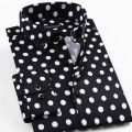 Men's Polka Dot Printing Long Sleeve Shirt Fashion Male Dress Shirts Casual Formal Cotton Black White Dots Youth Clothing.