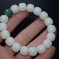 Seiko Flat Mouth Natural White Jade Bodhi Gradient Floating Flowers Old Barrel Beads Single Circle Bracelet Pliable Temperament Men and Women Rosary. 