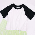 DICLOUD Splice Casual Tees Ladies Simple O Neck Short Sleeve Short Tops Women Fashion Tight White Black T Shirt Female. 