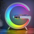 Wireless Charging Light Up Speaker G Shape LED Wireless Table Speaker Color Changing Alarm Clock Charger Stand Bedside Light (Charging only For Iphone).