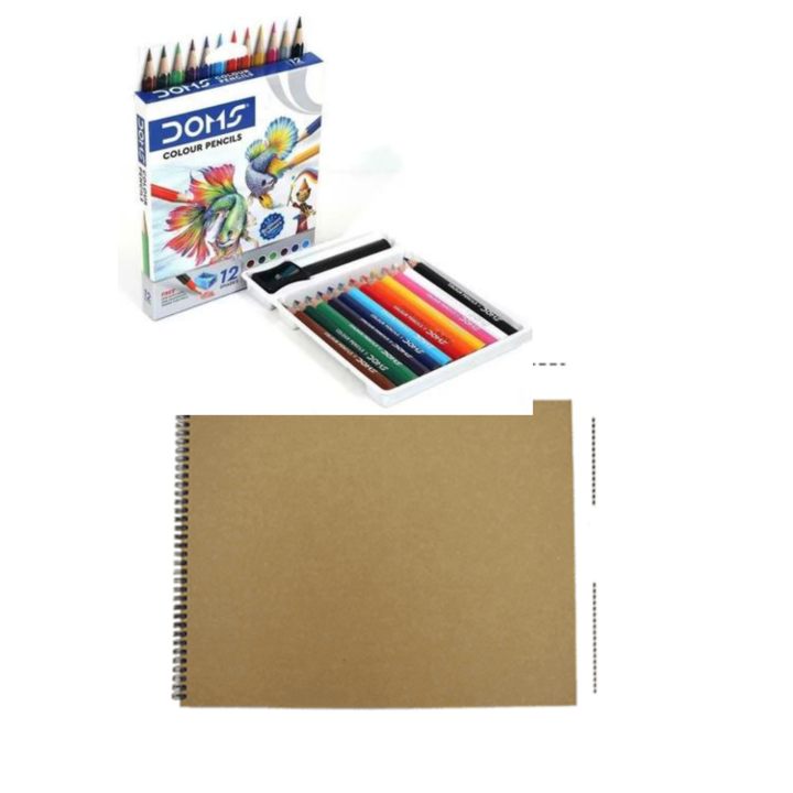 Combo package,Doms mini 12 colors pencil and A5 sketch Book for Drawing and painting