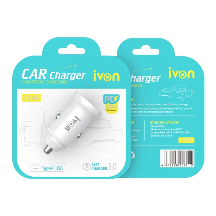 IVON%20CC45%2020W%20PD%203.0%20USB-C%20/%20Type-C%20+%20QC%203.0%20USB%20Port%20Mini%20Car%20Charger%20-%20Image%204