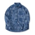 Maden Japanese Retro Boro Denim Shirts for Men Jacquard Patchwork Long-Sleeve Button Down Shirt Jacket Oversize Spring Outerwear. 