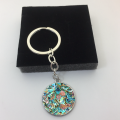 Creative new high quality round glass shell abalone pattern keychain cabochon fashion bag car pendant keychain pendant.