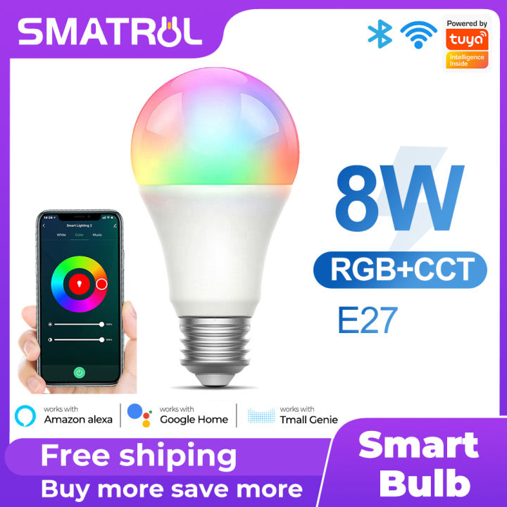 SMATRUL - Wifi Home Smart LED Light Bulb - Dimmable RGB - Timing Control - Work for Alexa/Google Home - 8W