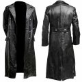MEN'S GERMAN CLASSIC WW2 MILITARY UNIFORM OFFICER BLACK REAL LEATHER TRENCH COAT. 