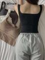 CHRLEISURE Summer Crop Top Women Seamless Square Collar Wide Straps Tank Top Knitted Striped Camisole Solid Corset Top Female. 