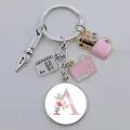 DIY New Charm Enamel Pen Holder Keychain Notebook Keychain A-Z Convex Glass Round Keyring Gift for Friends Teacher. 