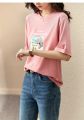 Vimly Summer T Shirt Loose Casual Tees Aesthetic Vintage 100% Cotton Pink O Neck Printing Short Sleeve Tops Women Clothes V6110.
