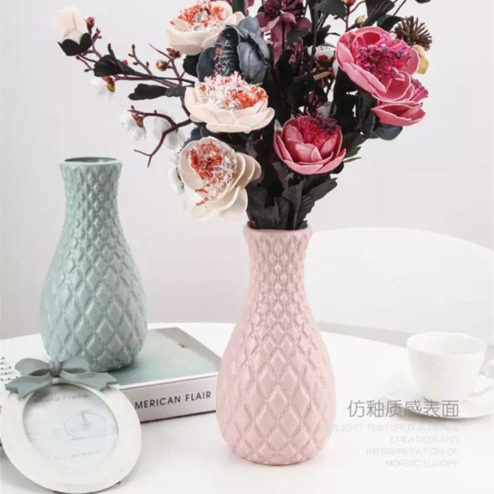 Nordic style diamond pattern vase fake plastic flower vase pot home decoration( 1psc) - Flower Vase