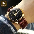 OLEVS 6898 Chocolate PU Leather Analog Watch For Men - Black & Chocolate.